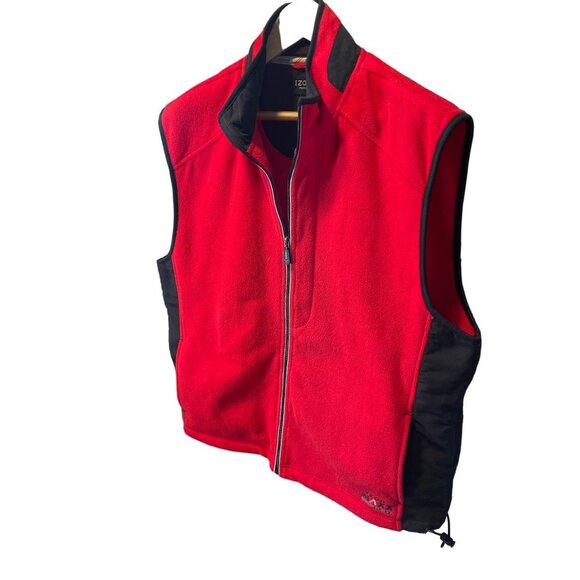 Izod Performance Red Fleece Black Panel Full Zip Sleeveless Vest Sz L - Picture 3 of 6